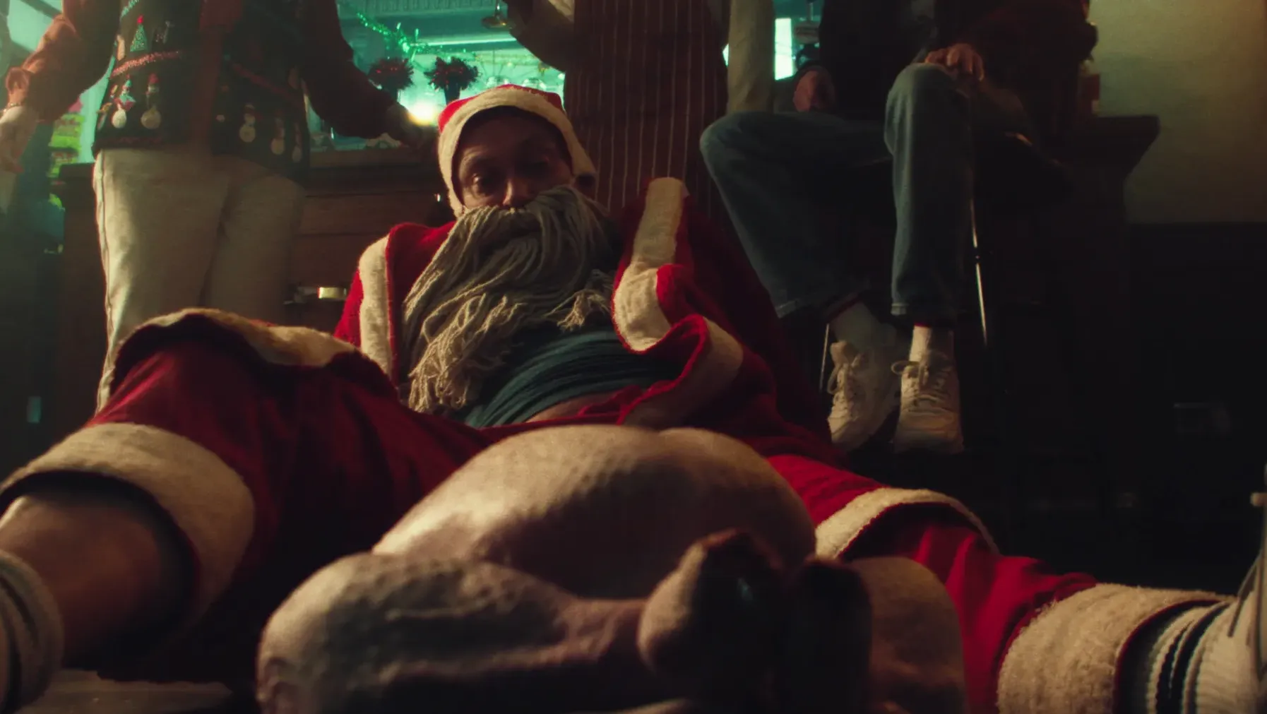 A turkey lands between Rich's legs.
