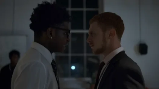 A Black student faces off against their White teacher in a classroom, face-to-face.