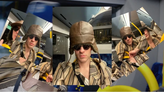 A man is on the bus taking selfies.