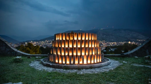 The Partisan Memorial Cemetery in Mostar, Bosnia lit up by candle light