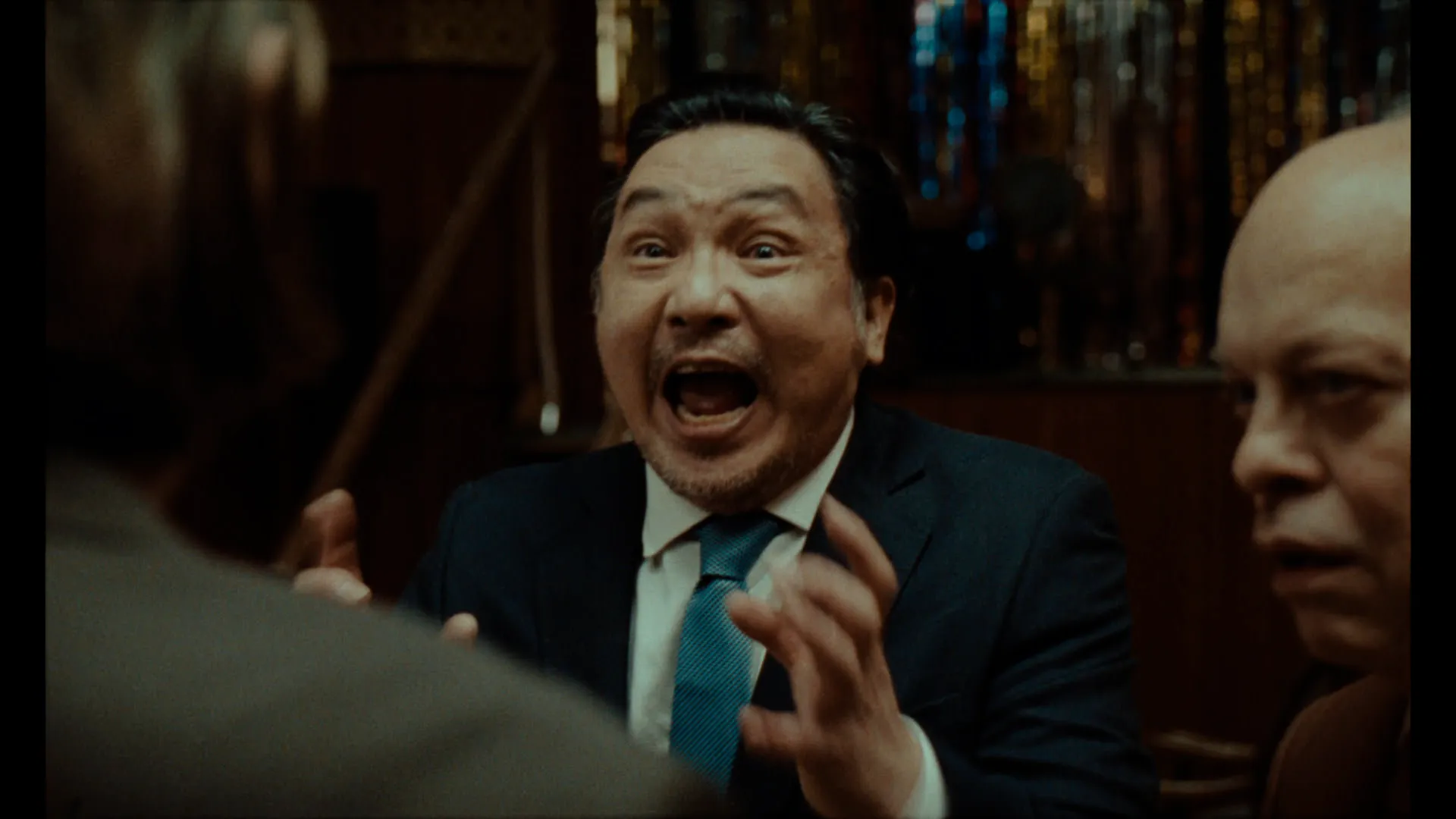 A character screams