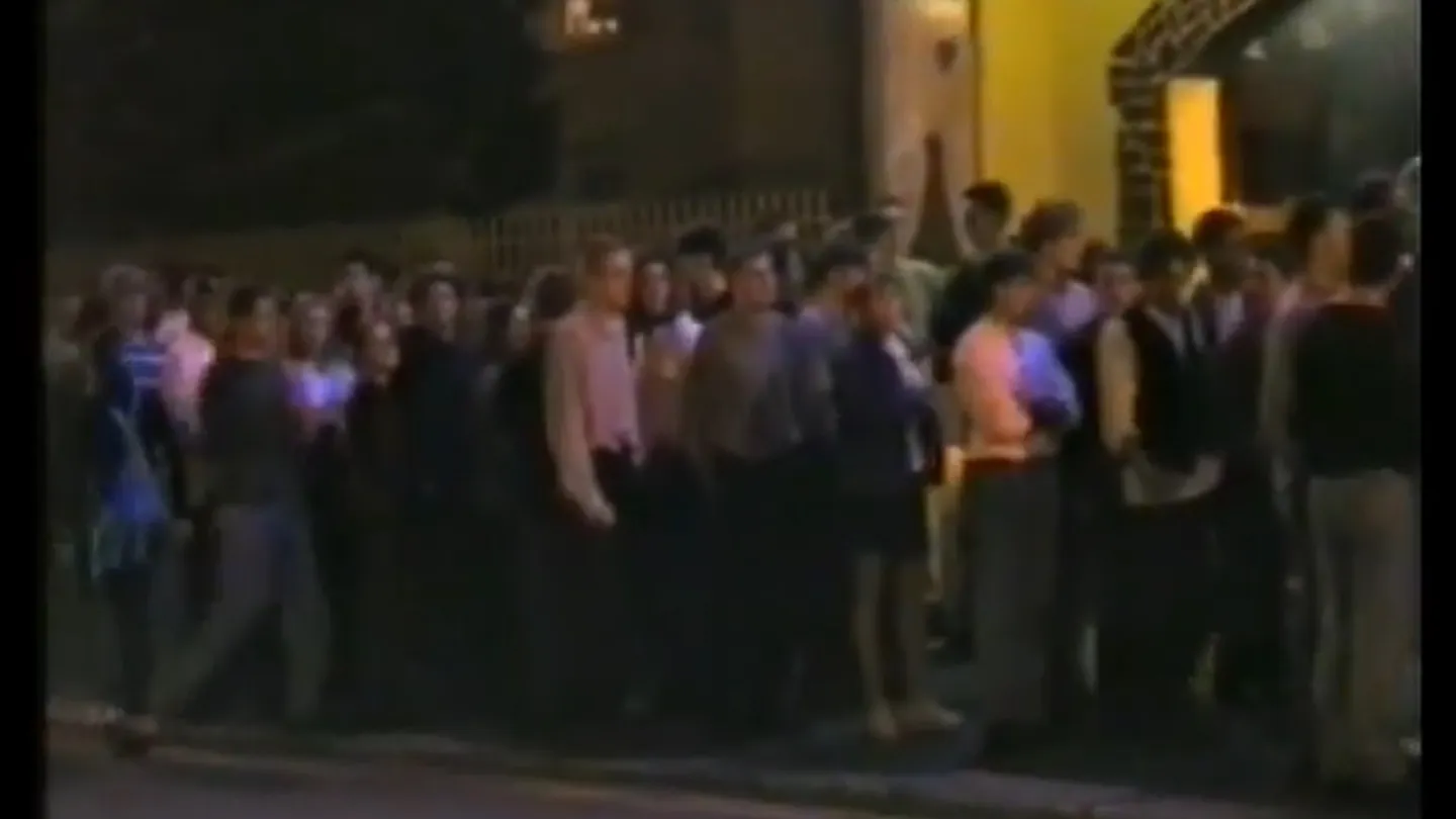 Ravers queuing outside the Warehouse