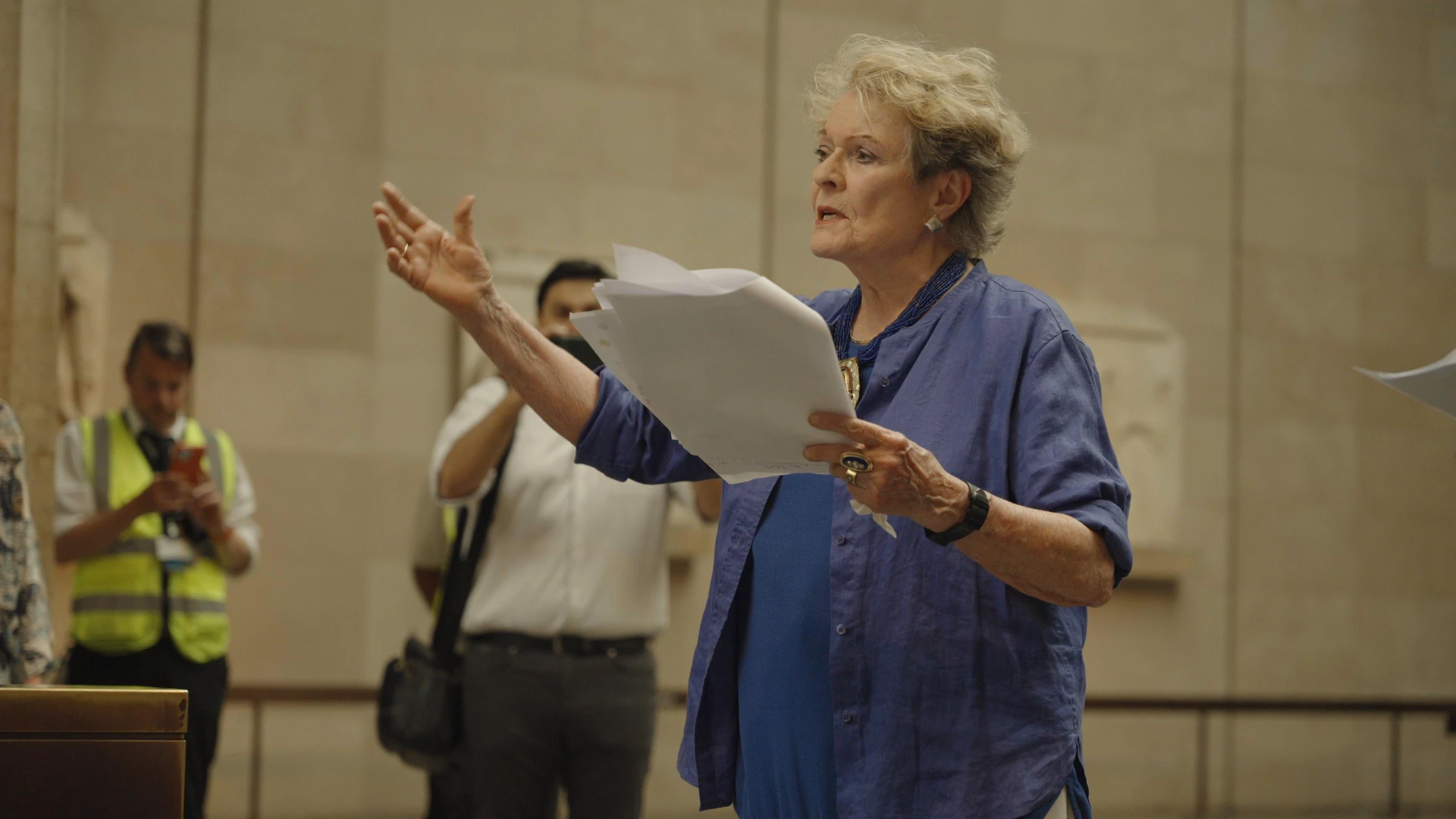 Dame Janet Suzman reading Lord Byron's poem THE CURSE OF MINERVA in front of the Parthenon Sculptures at the British Museum 2023.