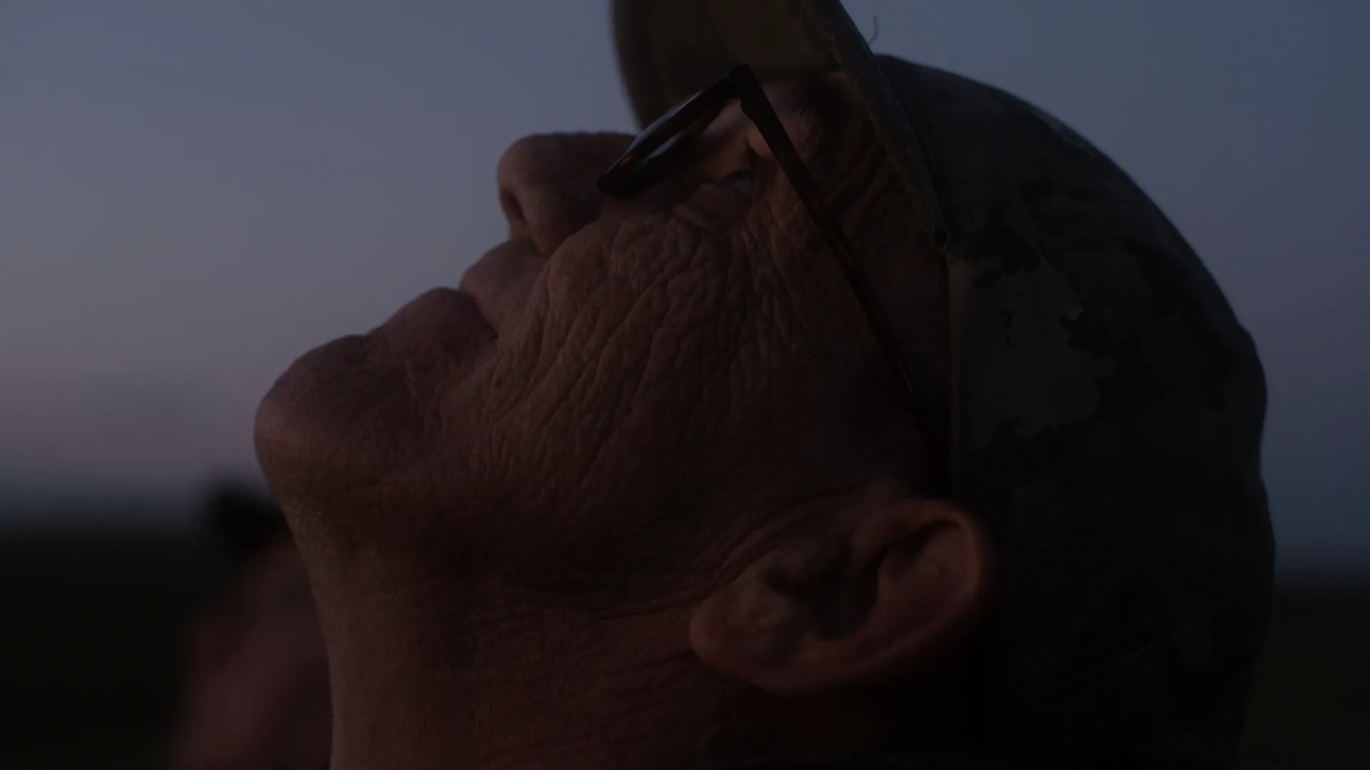 Man looking up to the sky in evening dusk light