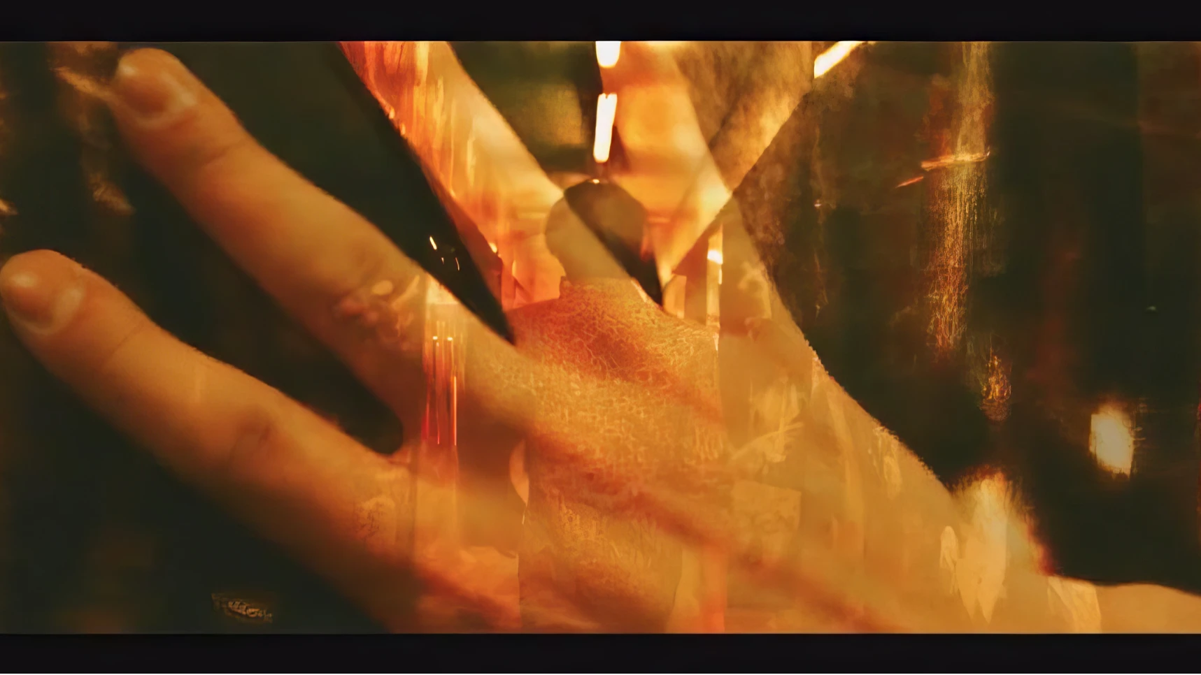 A superimposed image of a hand on someone walking away from the camera