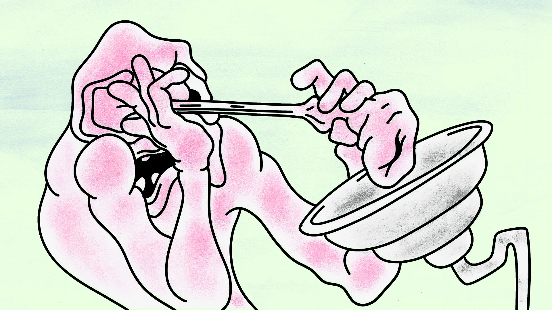 Animation image - A pink creature is squeezing and stretching its eyelid.