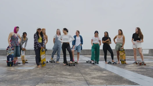 A group of female skateboarders, the Okinawa Skate Girls Group