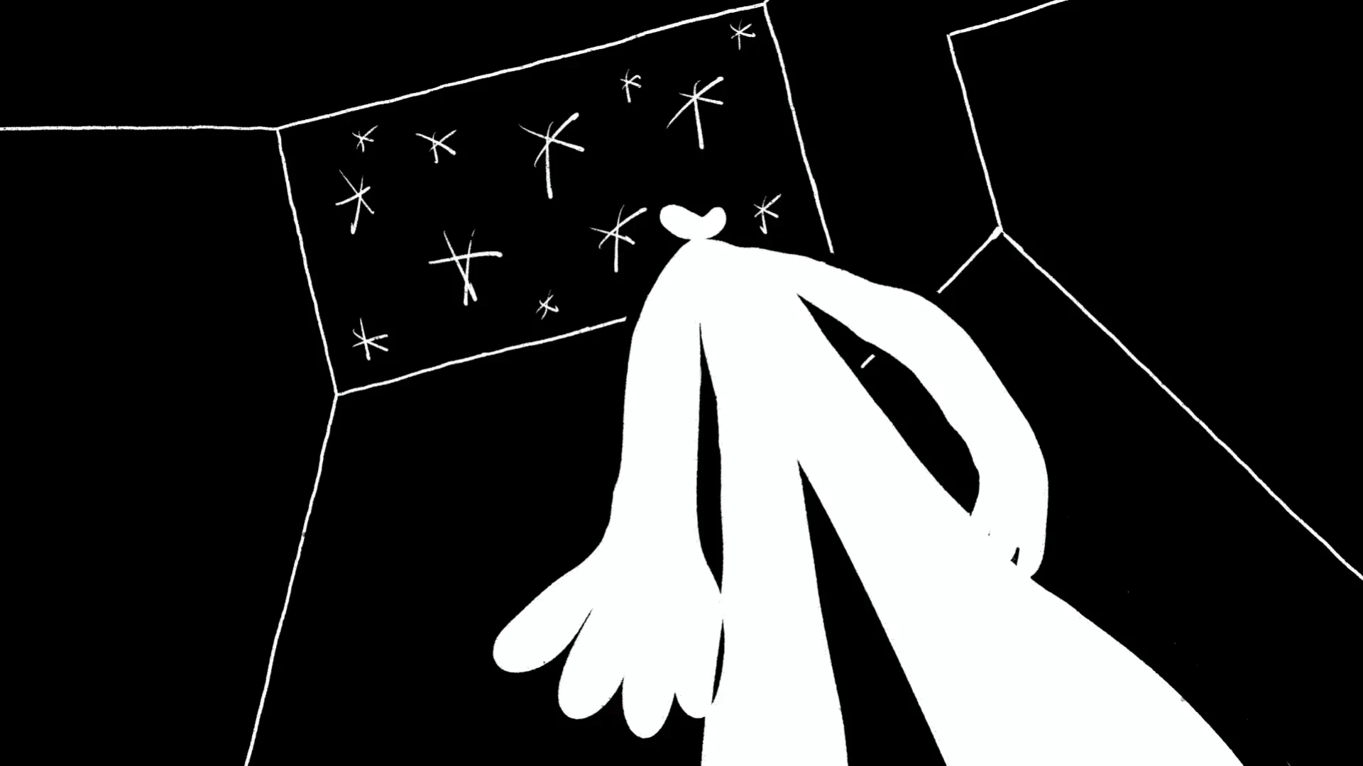 Black and white hand-drawn character in Jacob Collier animated music video