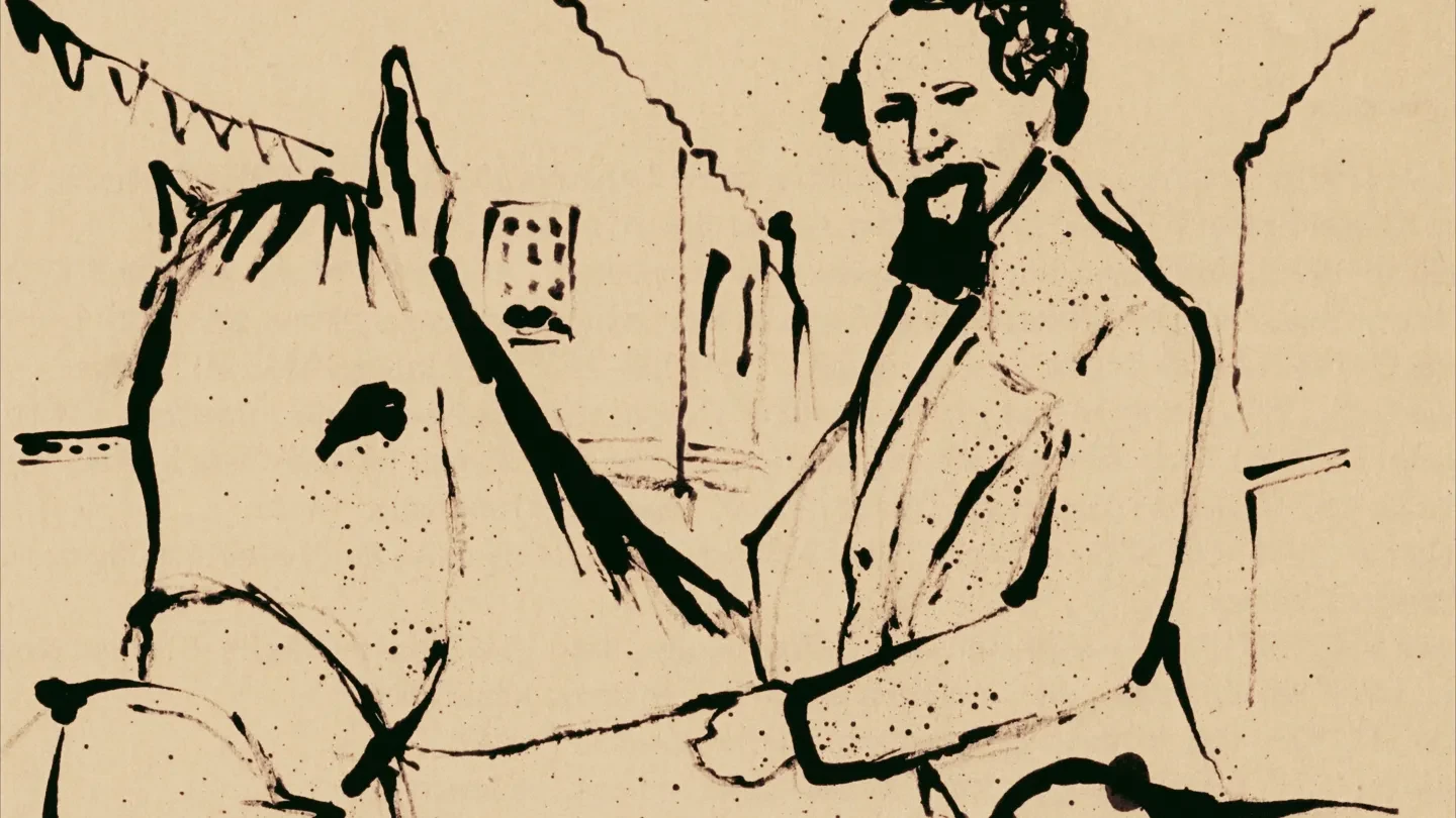 Charles Dickens on a horse animated by Hannah Brewerton