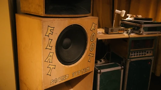 A speaker system labelled Flat Foot Sound System 