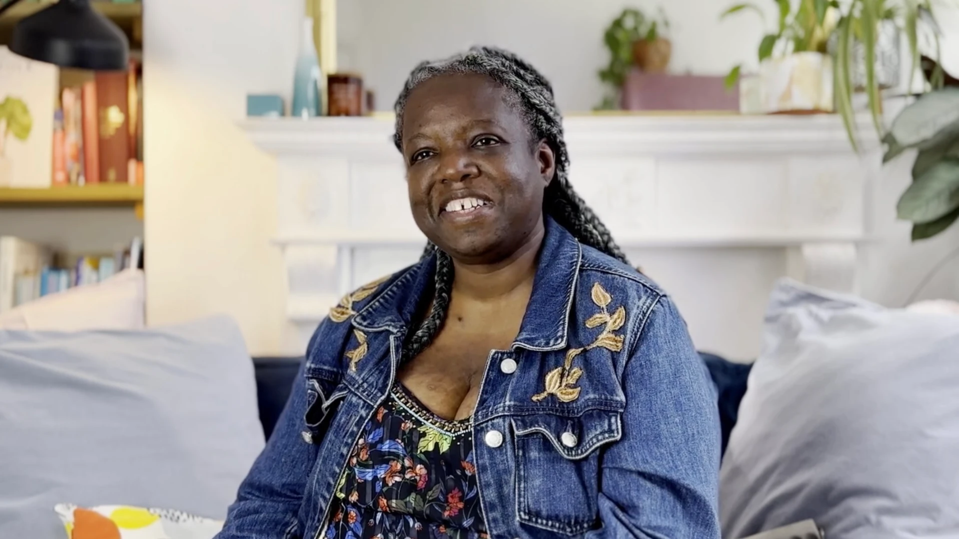 A woman smiles during an interview