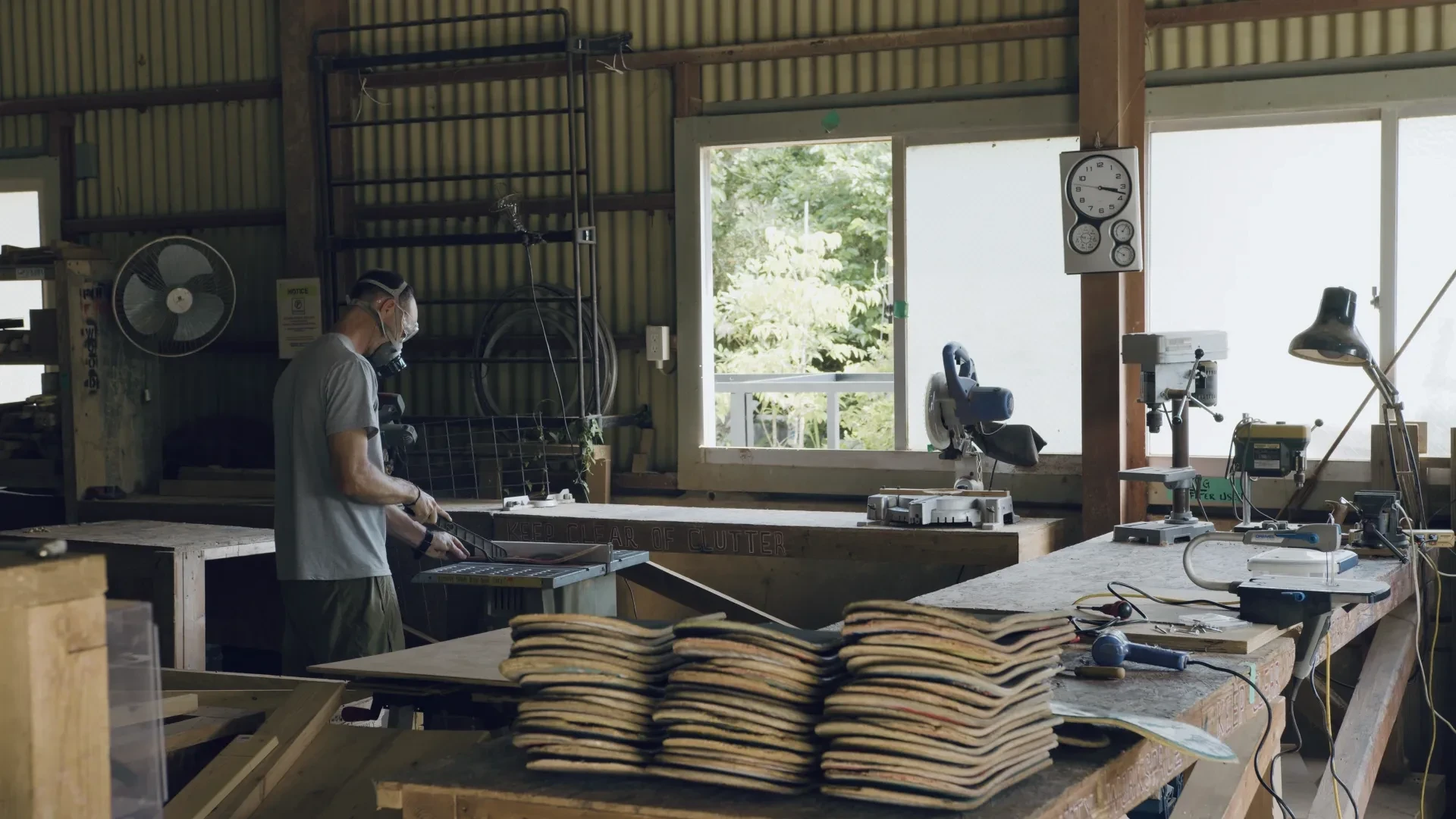 A skater turning old skateboards into woodwork
