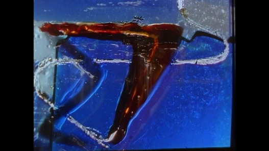 Abstract red and brown shapes on a blue ground