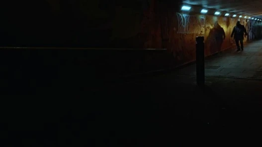 Levi walks through a subway. Shot in Cowgate, Newcastle
