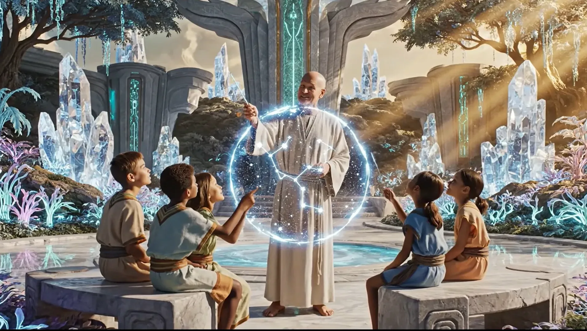 A teacher on Atlantis teaching young children