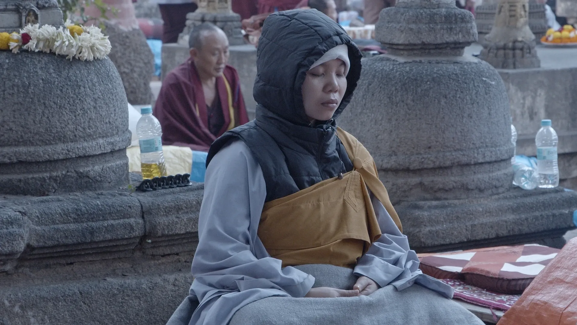 A meditating Buddhist Nun at Bodhgaya Temple