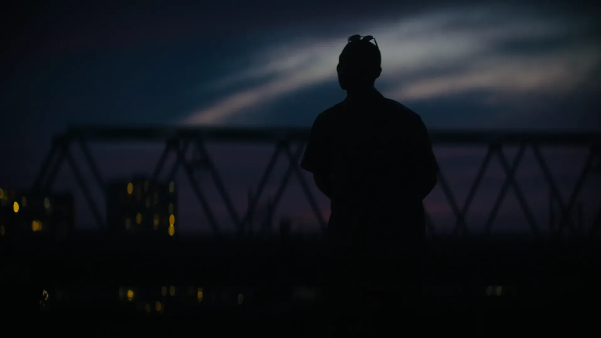 A man seen from behind watching the sunset
