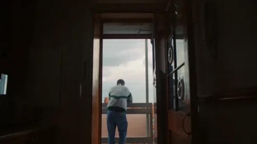 A man standing in the doorway looking out