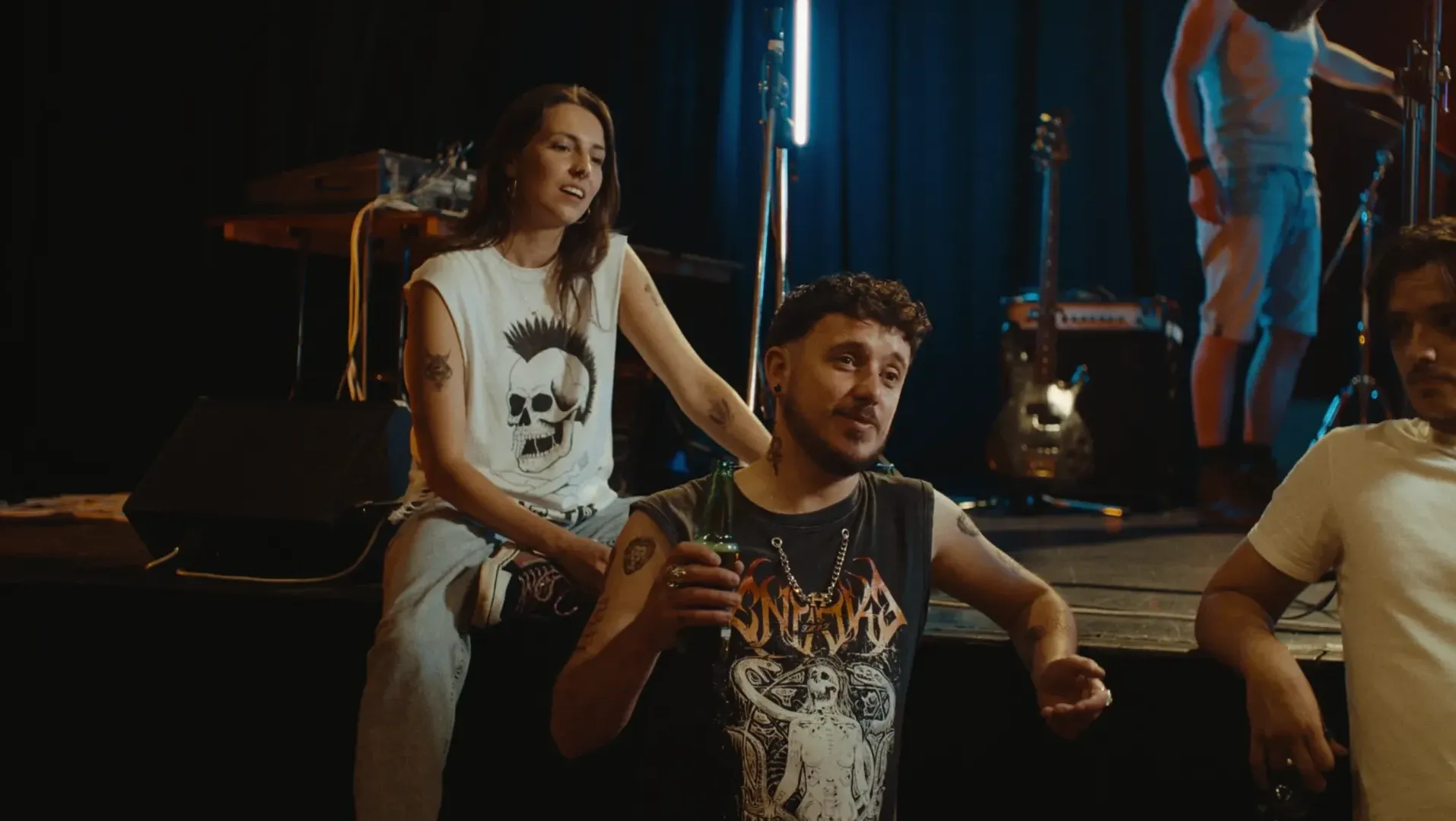 A band member enjoying a beer