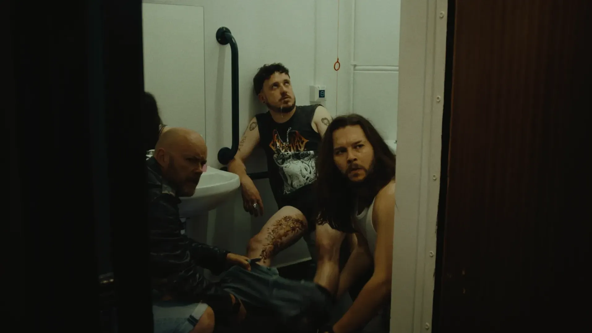 Band members in the bathroom