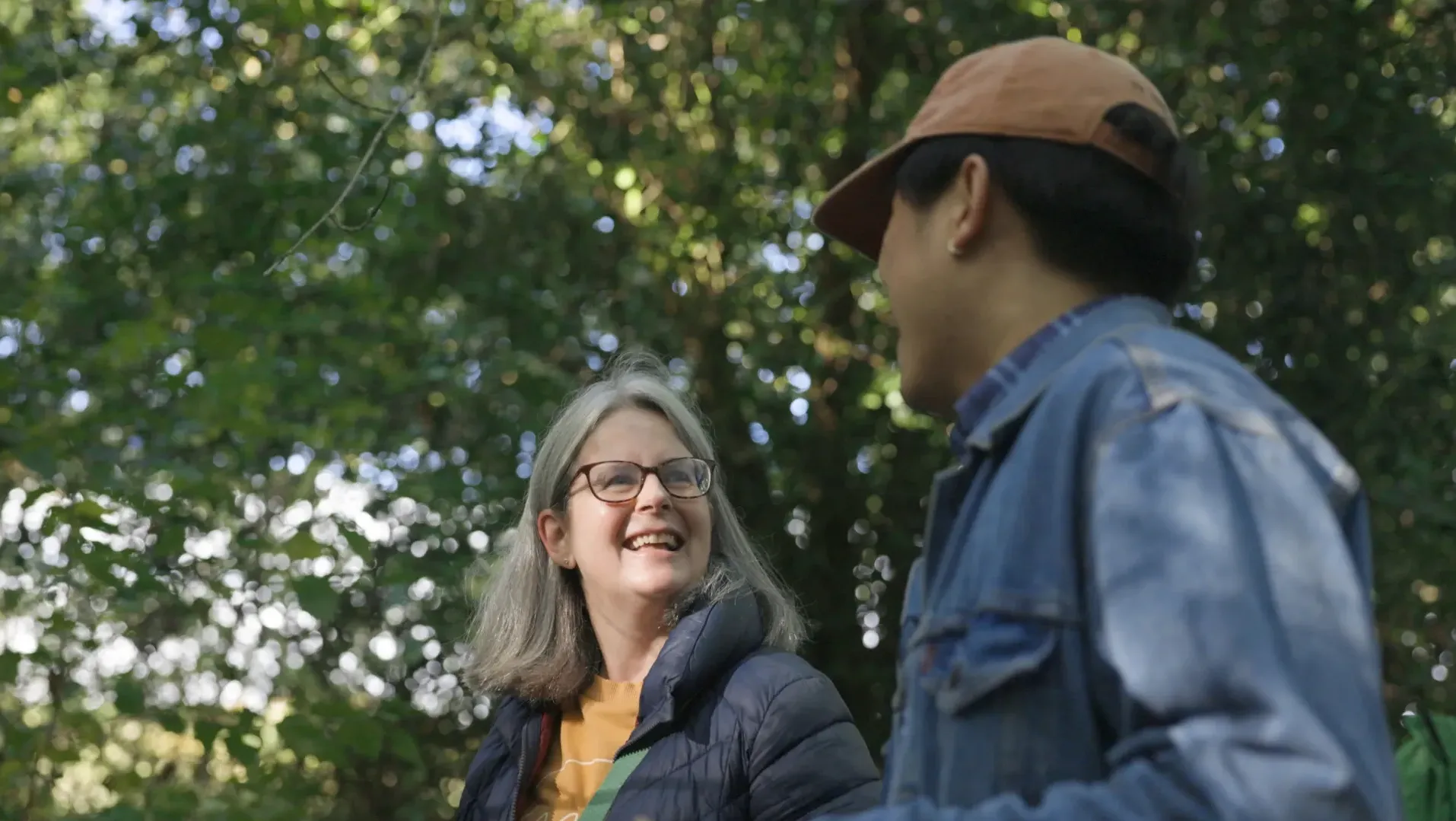 George Xiaoyuan Fu and Mandy Mitchell in conversation during a community bereavement walk