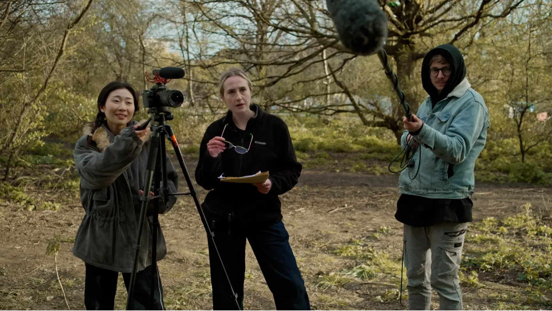 A team of student filmmakers interviewing Elenya.