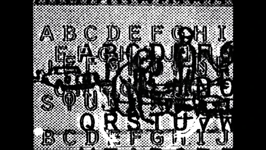 Overlapping letters of the alphabet in black and white