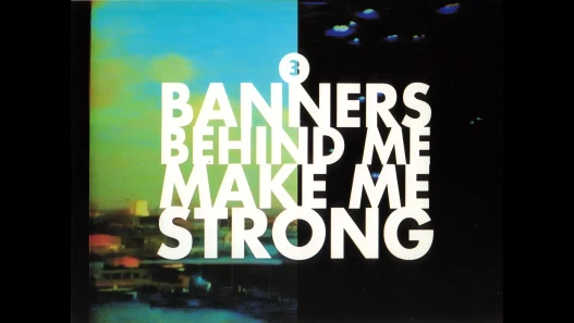 The words Banners behind me make me strong over a blue and yellow image